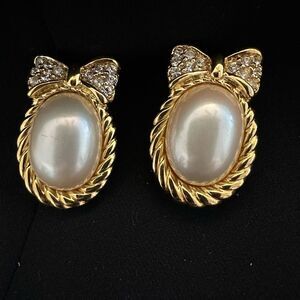 Vintage Signed Trifari Faux Pearl Earrings